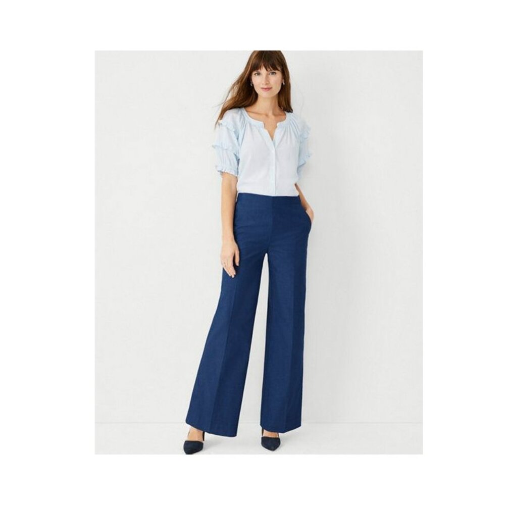 Ann Taylor Chambray Wide Leg Pants Indigo Blue Size 10